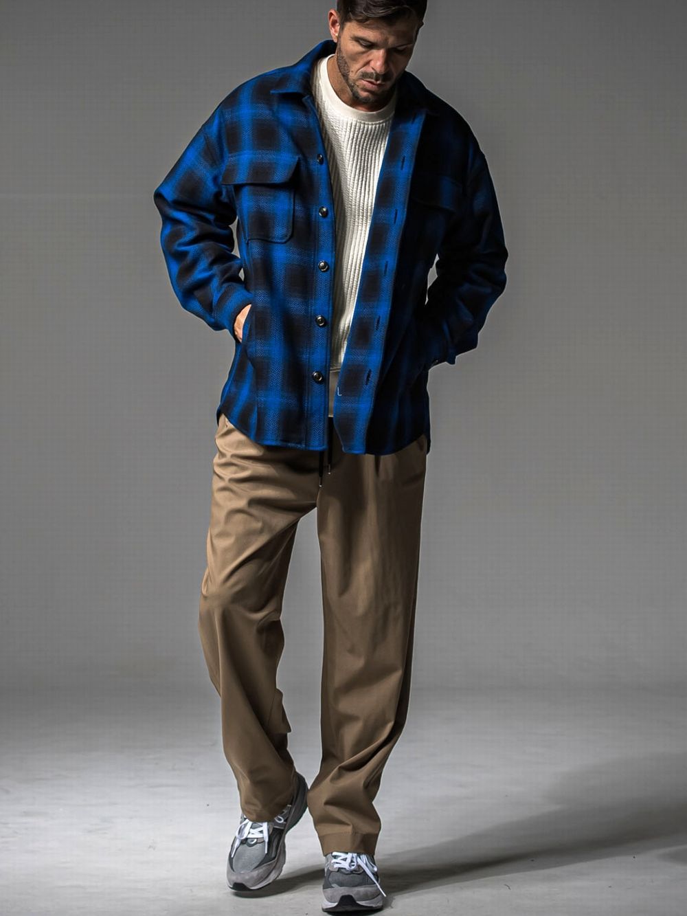 CHECK CPO SHIRTS JK  コットン チェック シャツ ジャケット （ブルー）