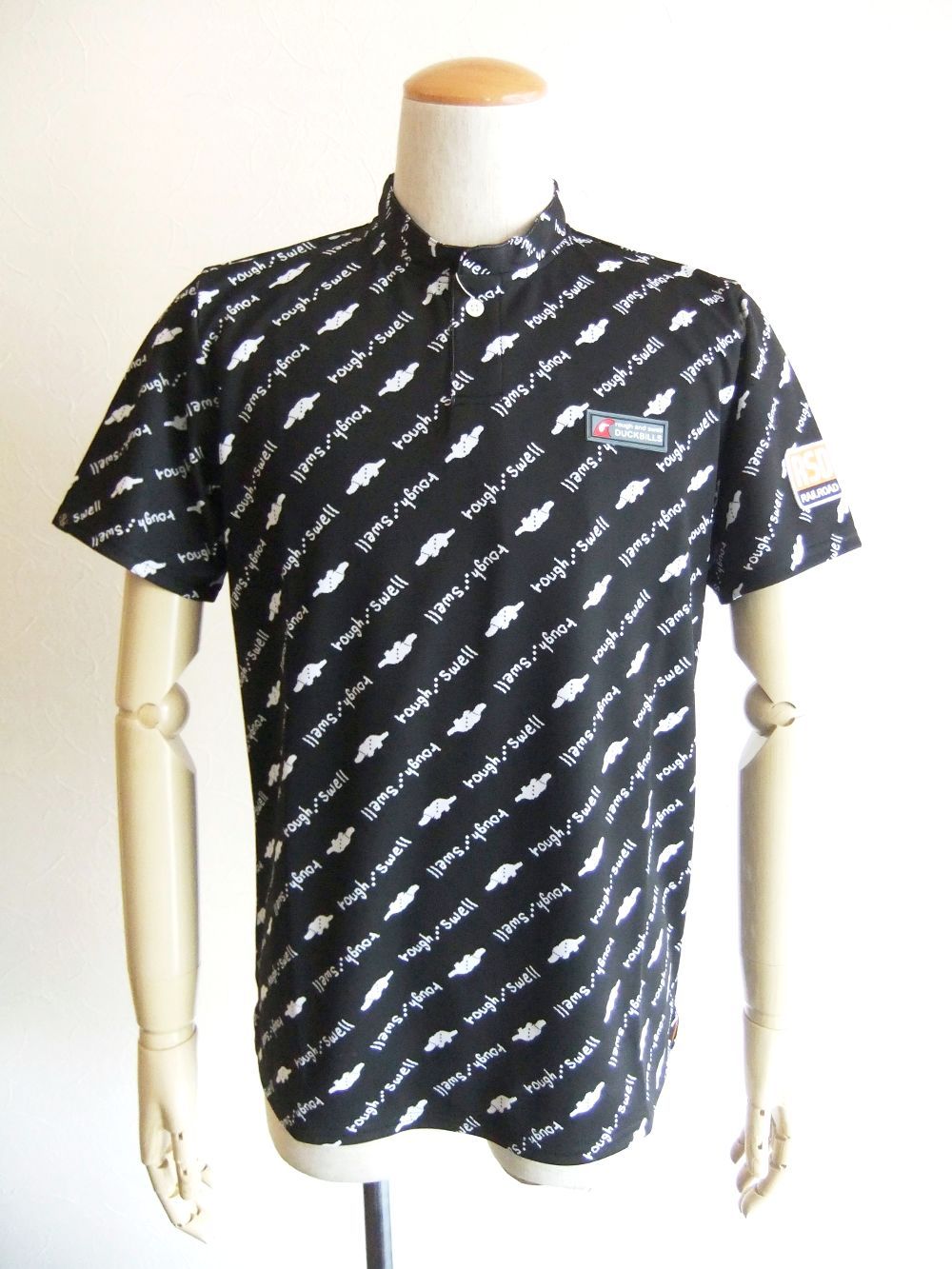 KAHALA ROUGH-NECK  (ブラック)  ロゴ半袖ラフネックポロ   RSM-23015