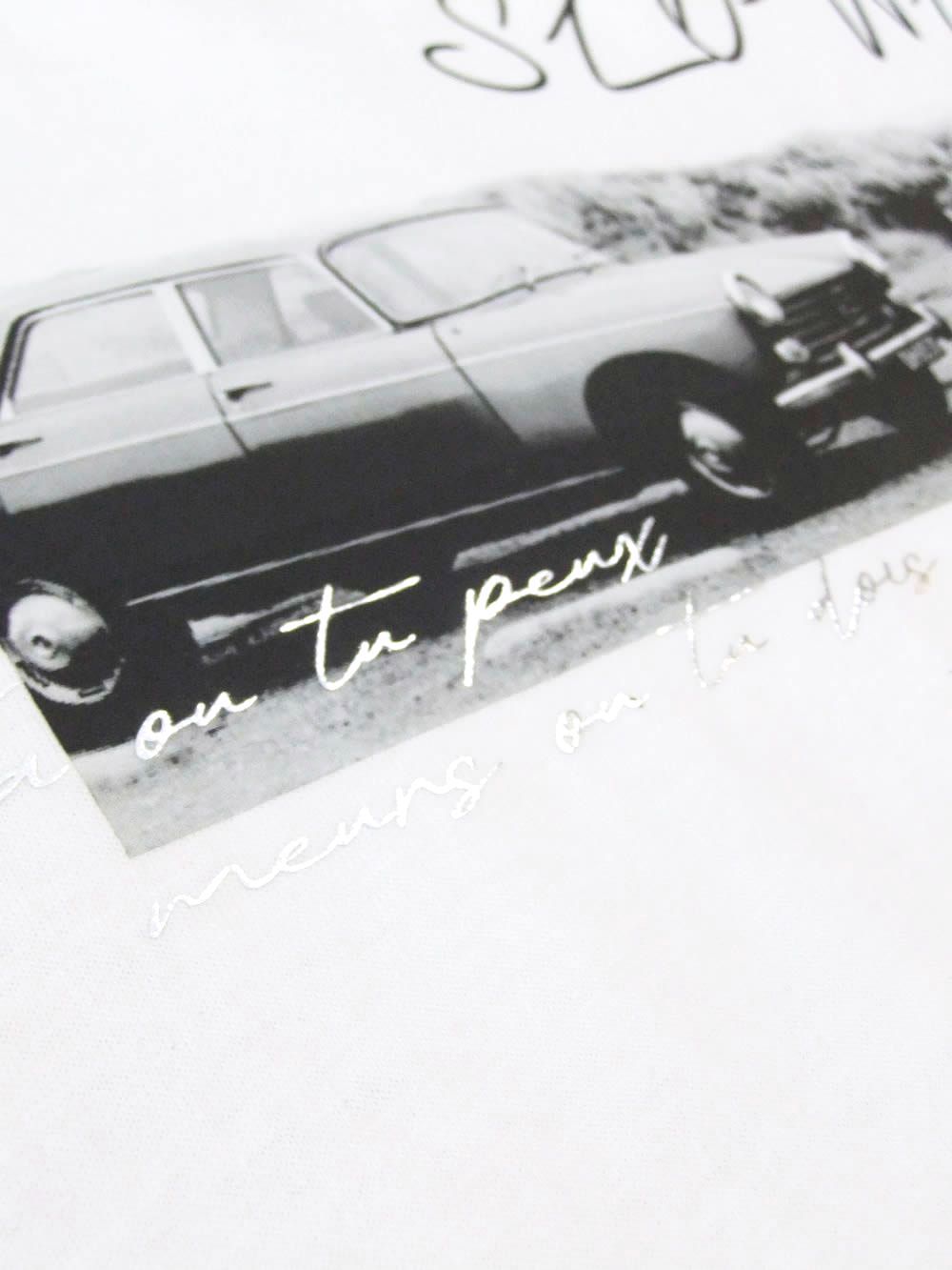 フォトプリント フロントスリット コクーン Tシャツ  (ホワイト)  626939