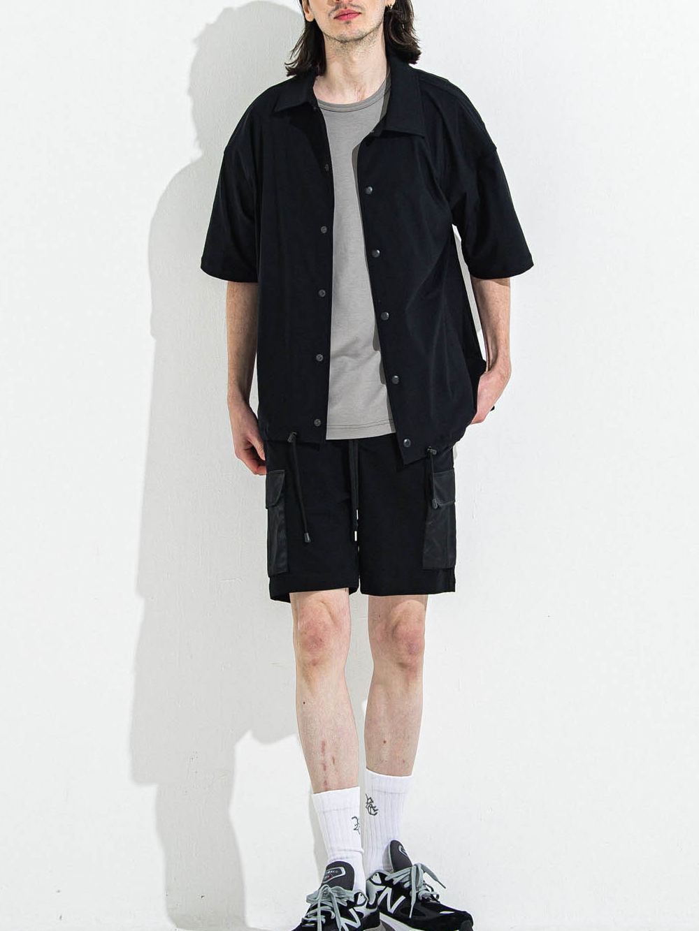 NYLON HALF COACH JACKET  ハーフスリーブ コーチジャケット  (ブラック)