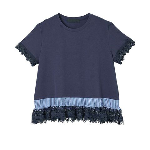 フラワーモチーフ レース付き 切替え Tシャツ    MME126TEB