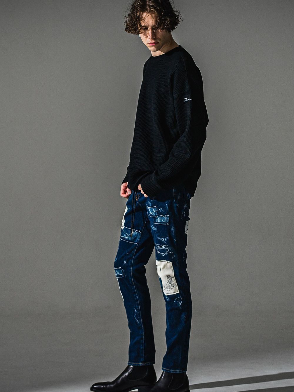 KNT LOOSE TRAINER  (ブラック)   オーバー ニット トレーナー