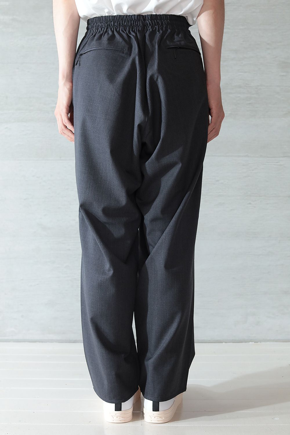 M CLASSIC REFINED WOOL STRECH CROPPED WIDE LEG PANTS(CHARCOAL) - S
