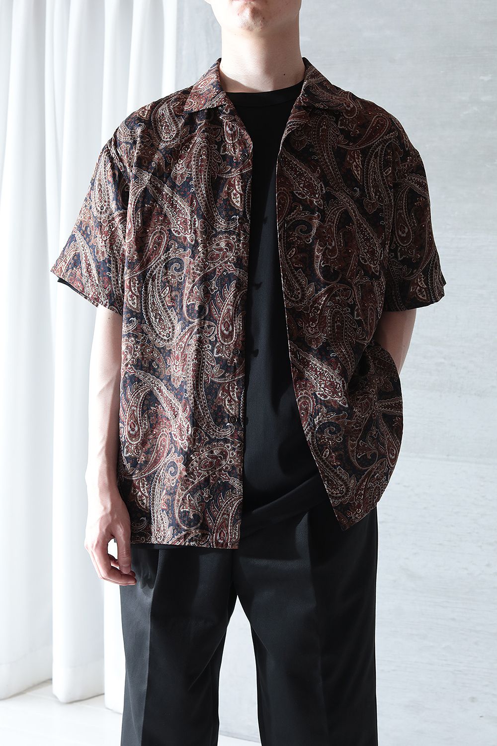 WEWILL - 【ラスト1点/再入荷】PAISLEY OPEN COLLAR DT SHIRT(BROWN