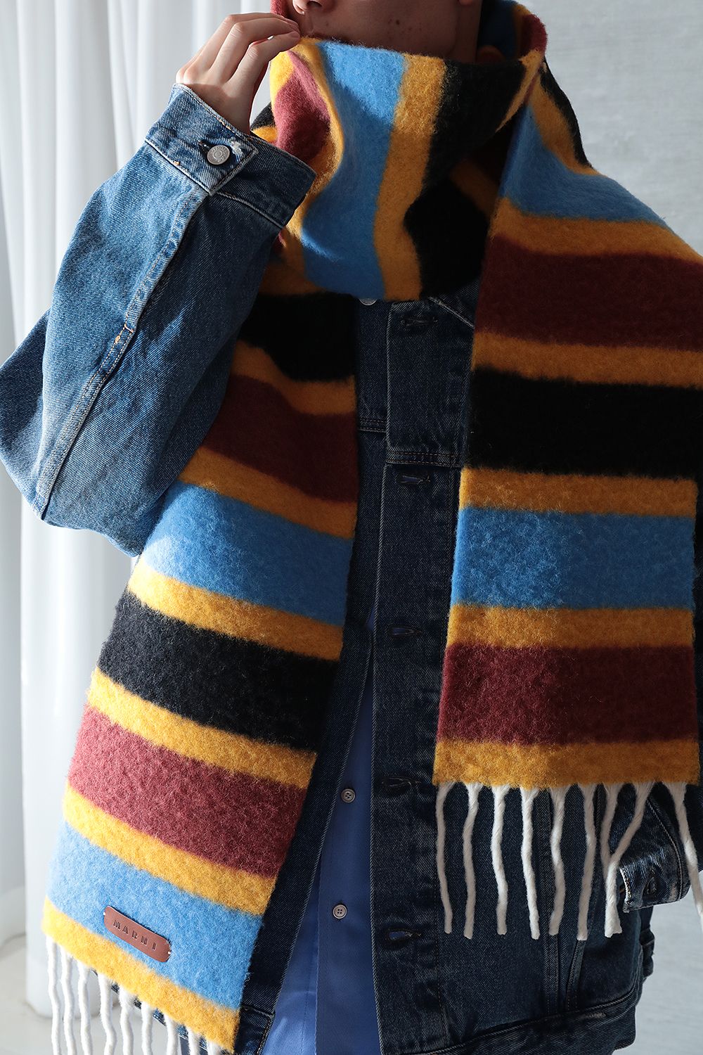 MARNI - 【23AW/ラスト1点】STRIPE BRUSHED ALPACA SCARF WITH FRINGES