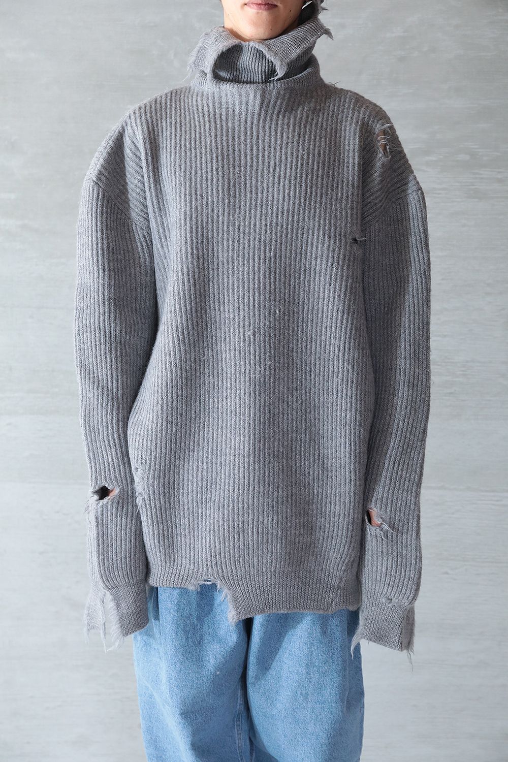 HED MAYNER - 【ラスト1点】DESTROYED TURTLENECK SWEATER(LIGHT GREY