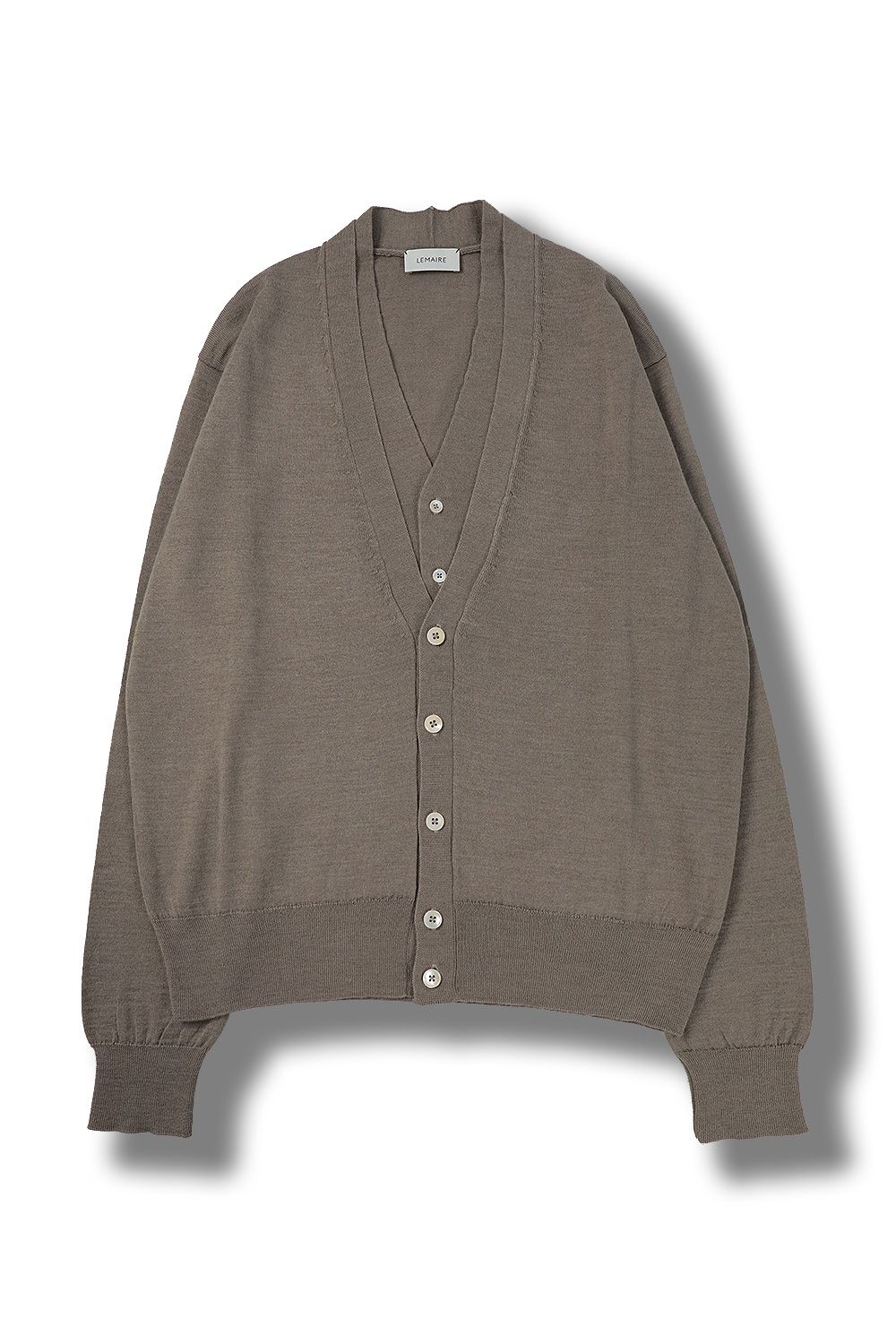 KNITTED DOUBLE COLLAR CARDIGAN(GREY BEIGE) - S