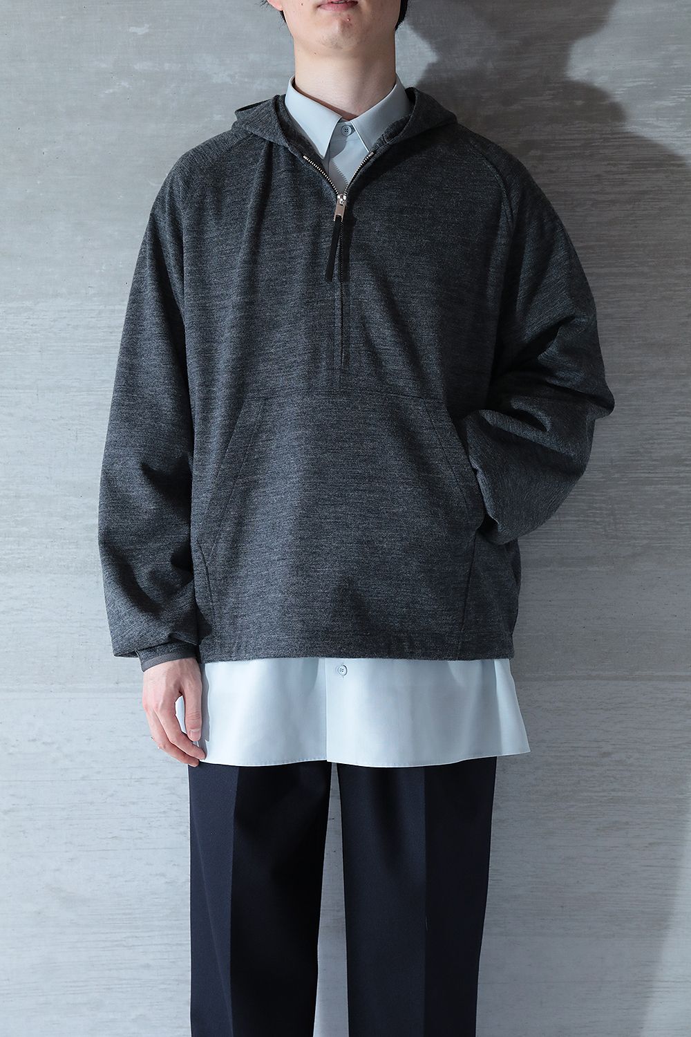 THE RERACS - 【ラスト1点】RERACS HALF ZIP HOODED PULLOVER(TOP GRAY 