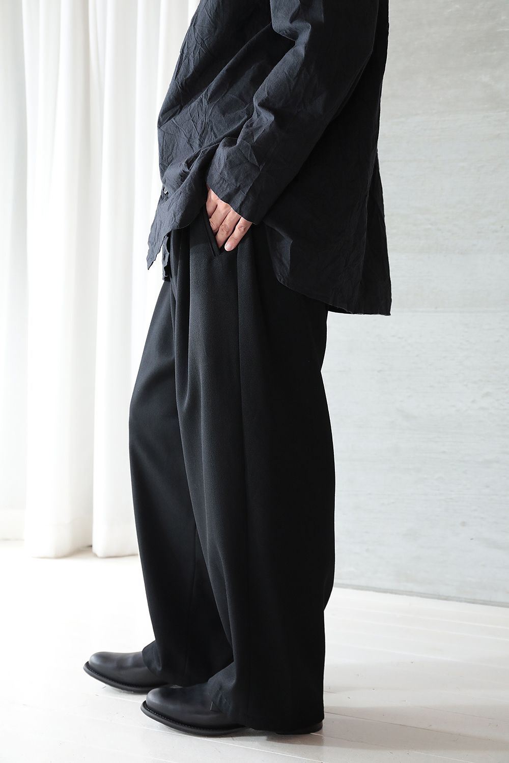 【ラスト1点/yohji yamamoto】N-1タック中太パンツ(BLACK) - 3