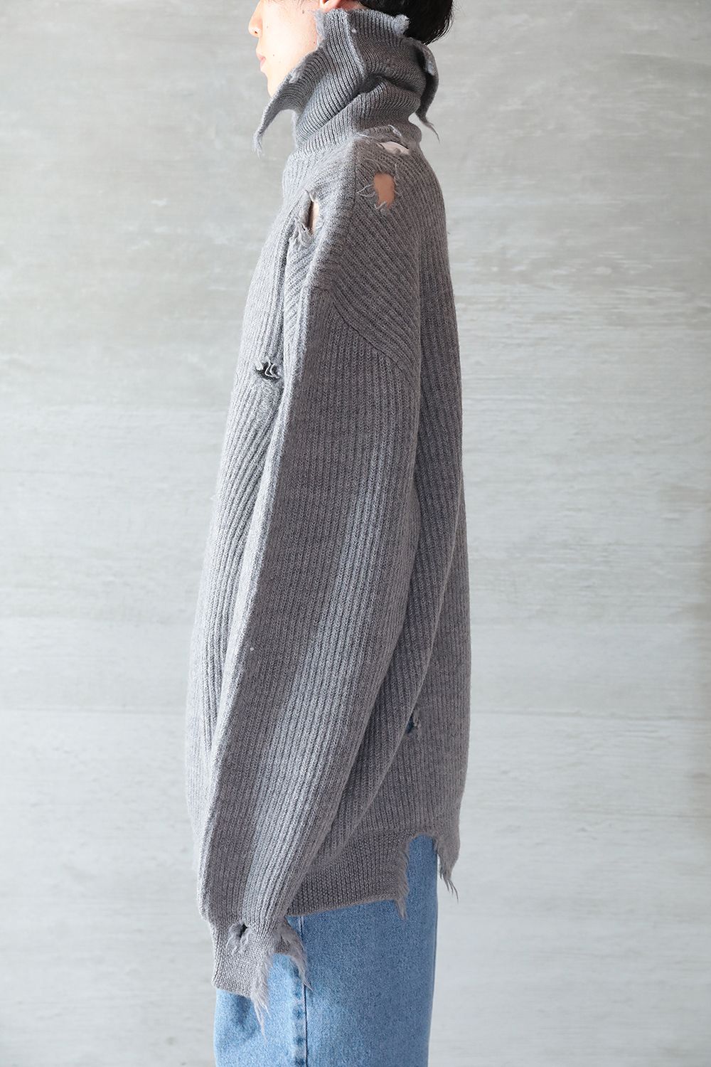 HED MAYNER - 【ラスト1点】DESTROYED TURTLENECK SWEATER(LIGHT GREY