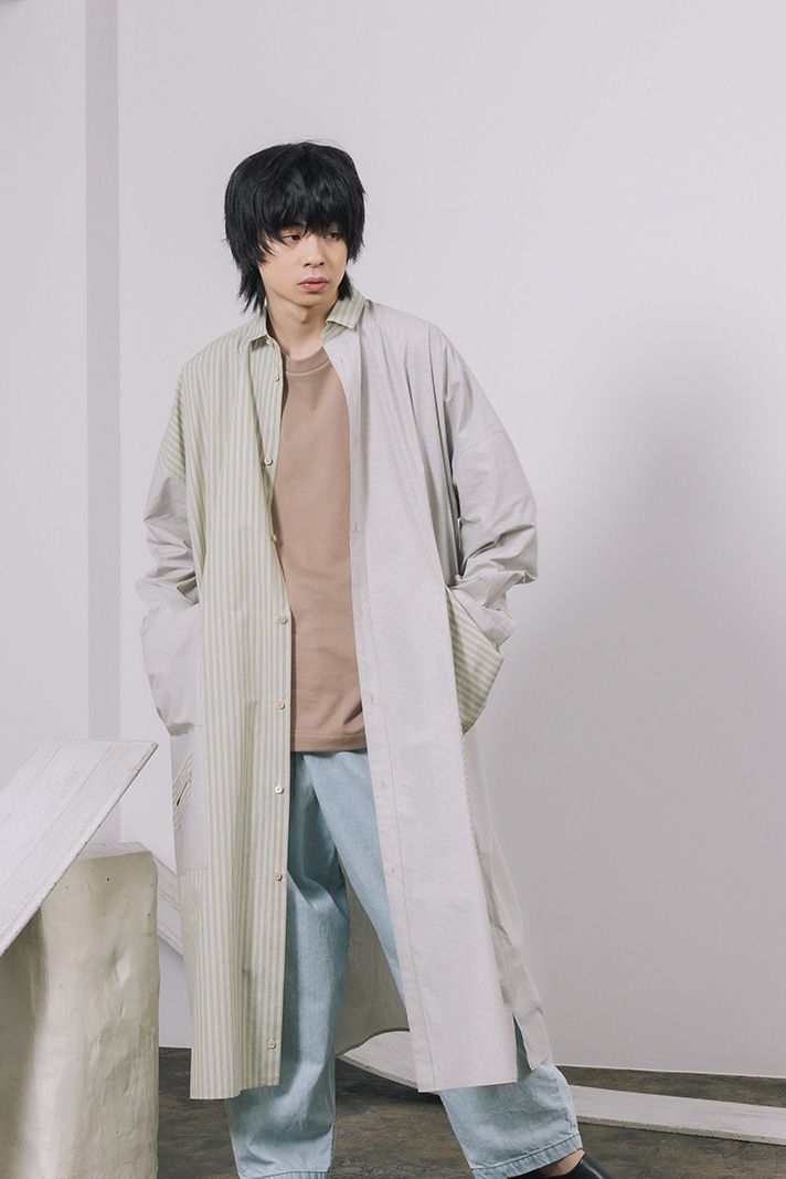 Dulcamara - 【ラスト1点】ワイドロングシャツ-S(Gray x Green) | Acacia ONLINESTORE