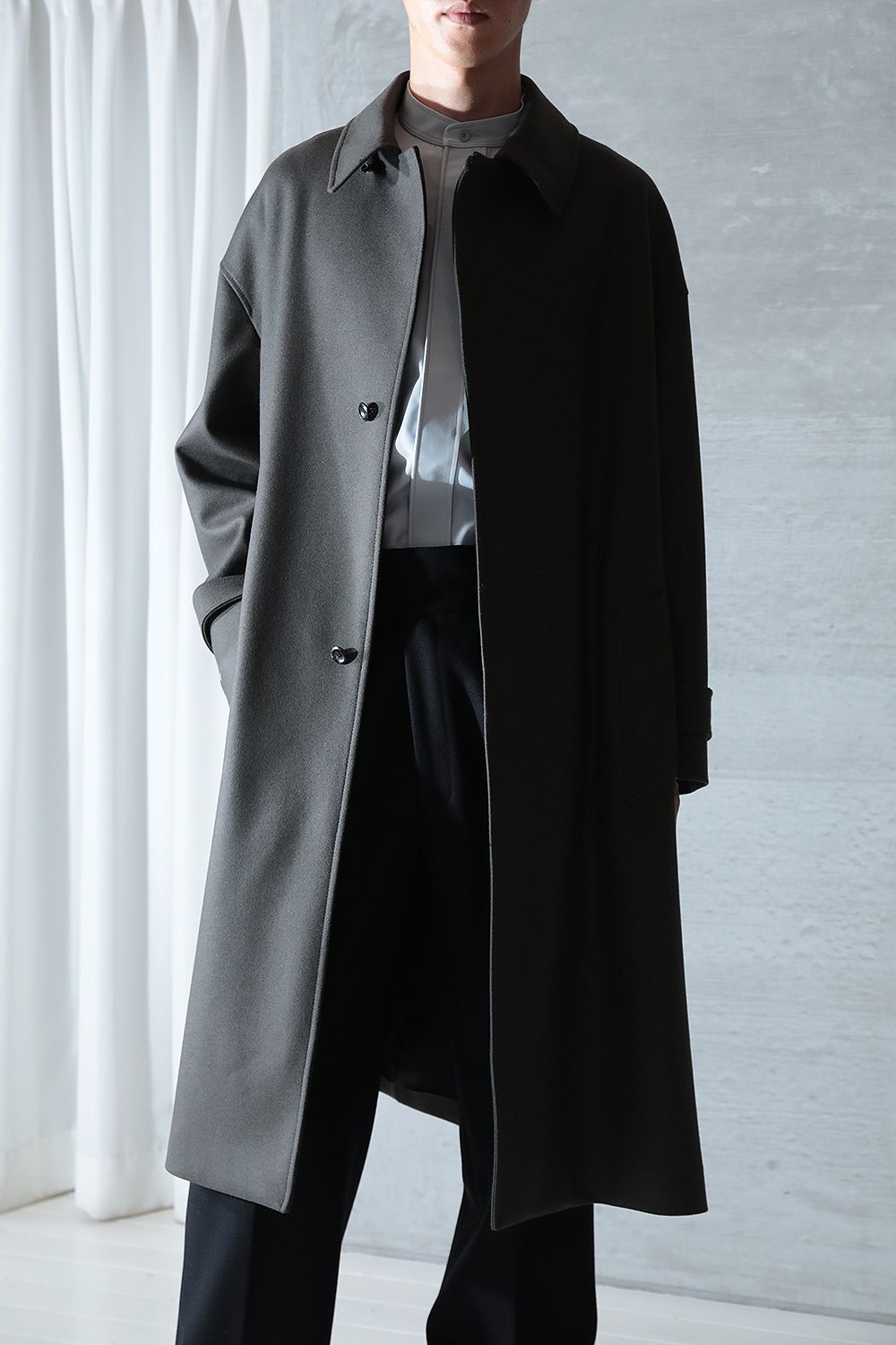 フラワーB ブルーグレイ 【新品】THE RERACS BAL COLLAR SHIRT COAT 36