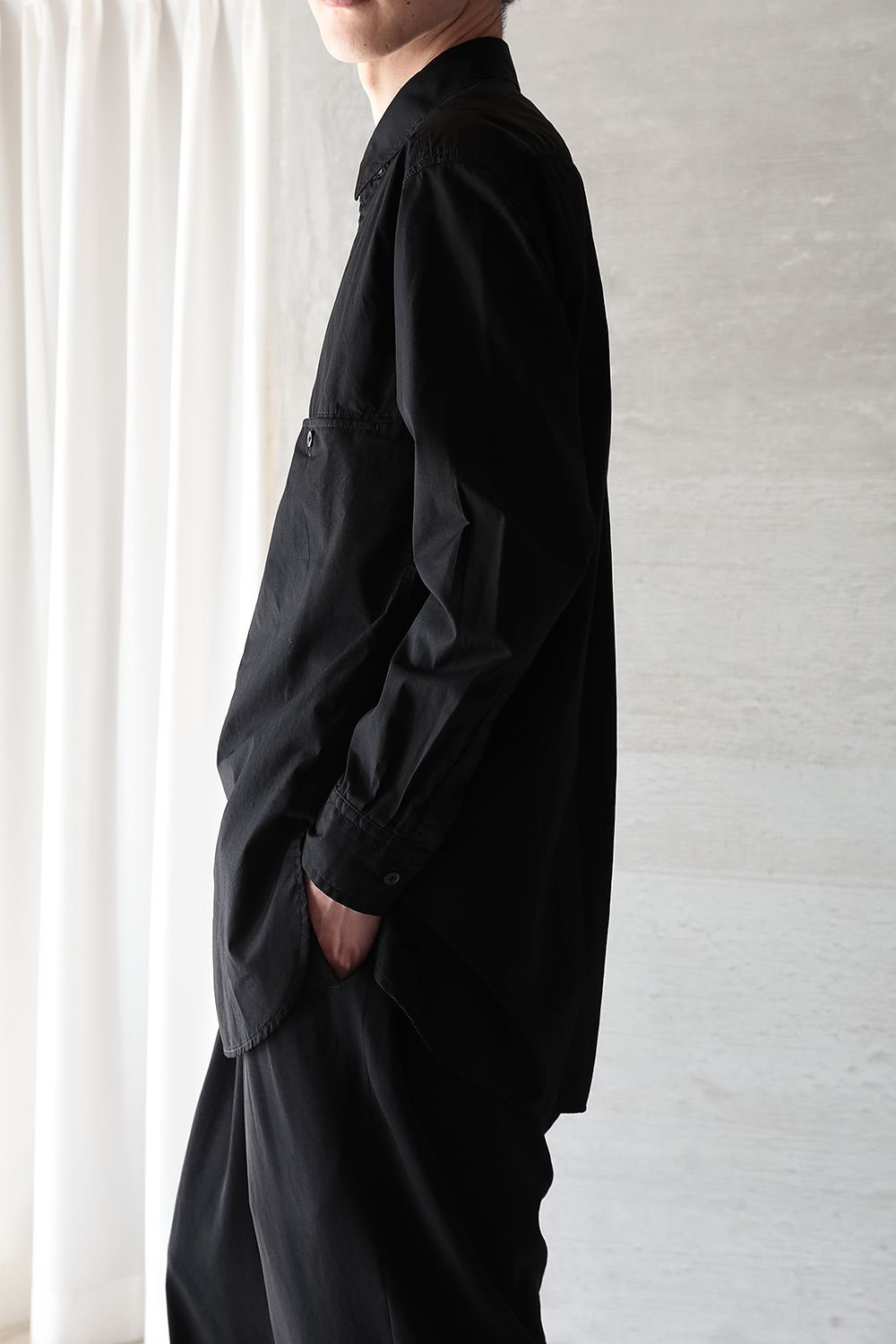 【yohji yamamoto】A-切替胸PK環縫いシャツ(BLACK) - 2