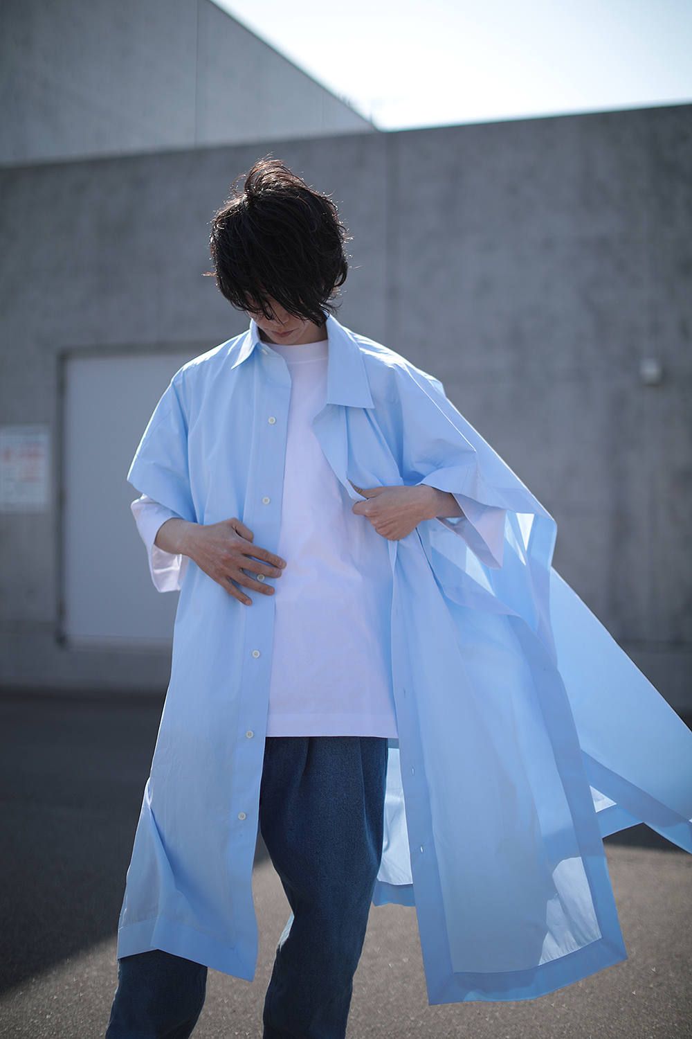 HED MAYNER - SQUARE BUTTONED LONG SHIRT(BABY BLUE) | Acacia