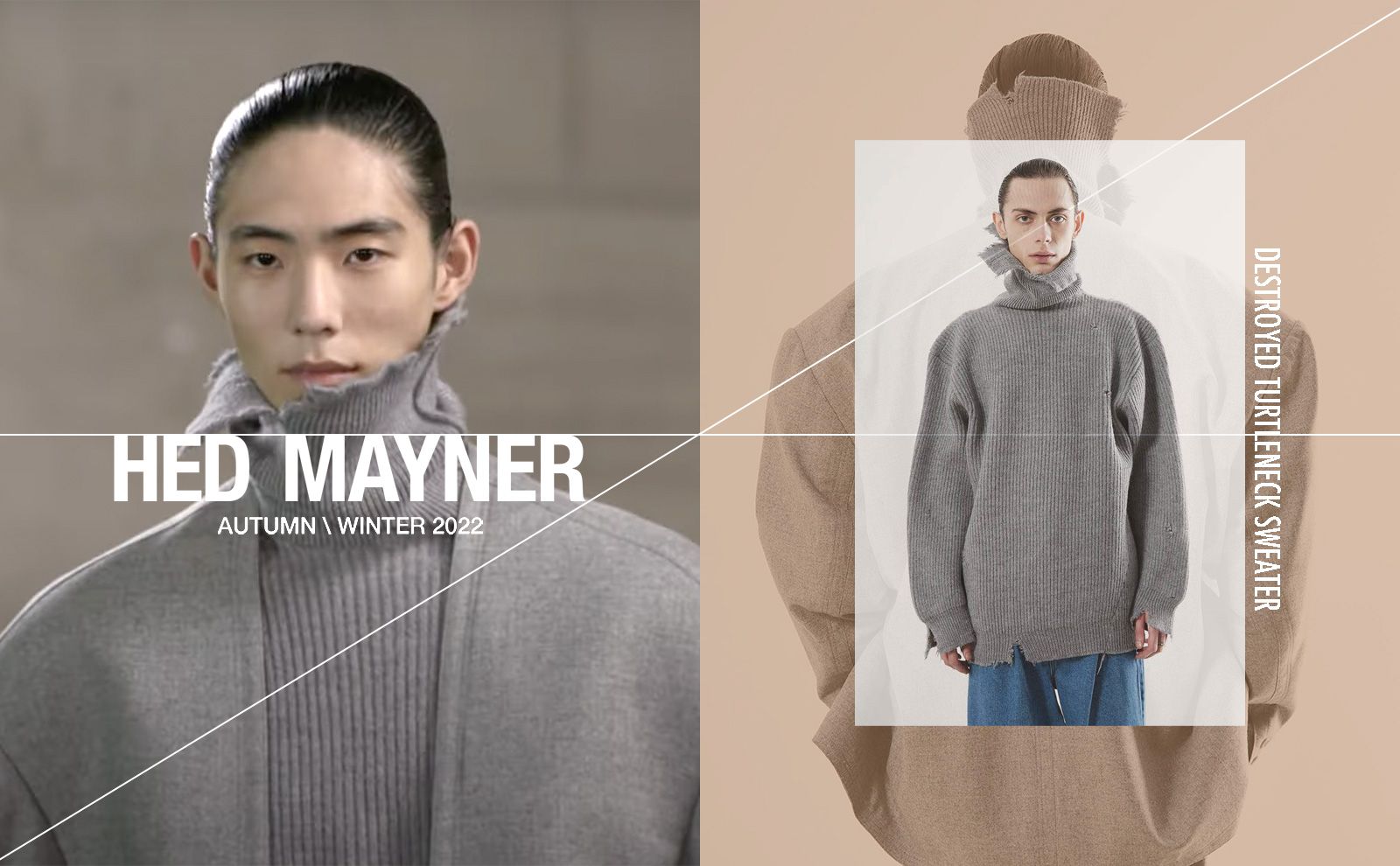 HED MAYNER - 【ラスト1点】DESTROYED TURTLENECK SWEATER(LIGHT GREY