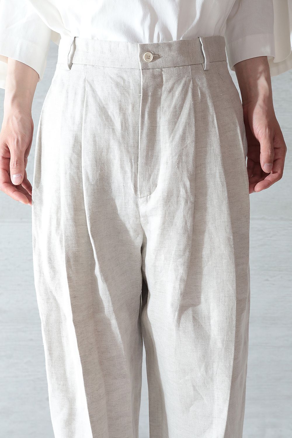 HED MAYNER - 4 PLEATS PANTS(ECRU HERRINGBONE LINEN) | Acacia