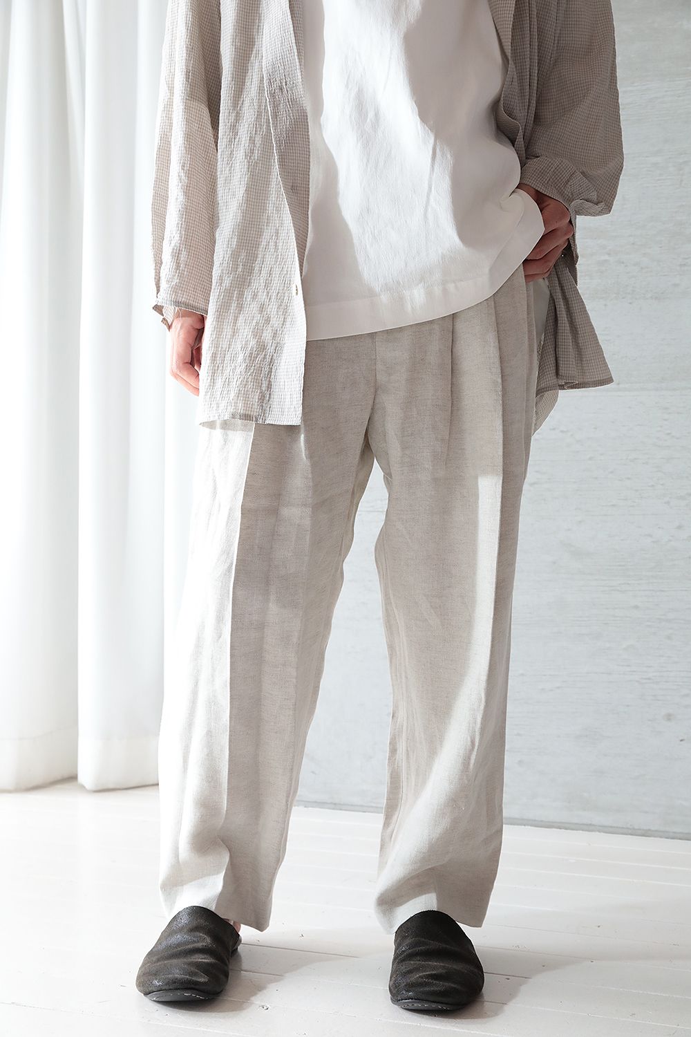 4 PLEATS PANTS(ECRU HERRINGBONE LINEN) - S