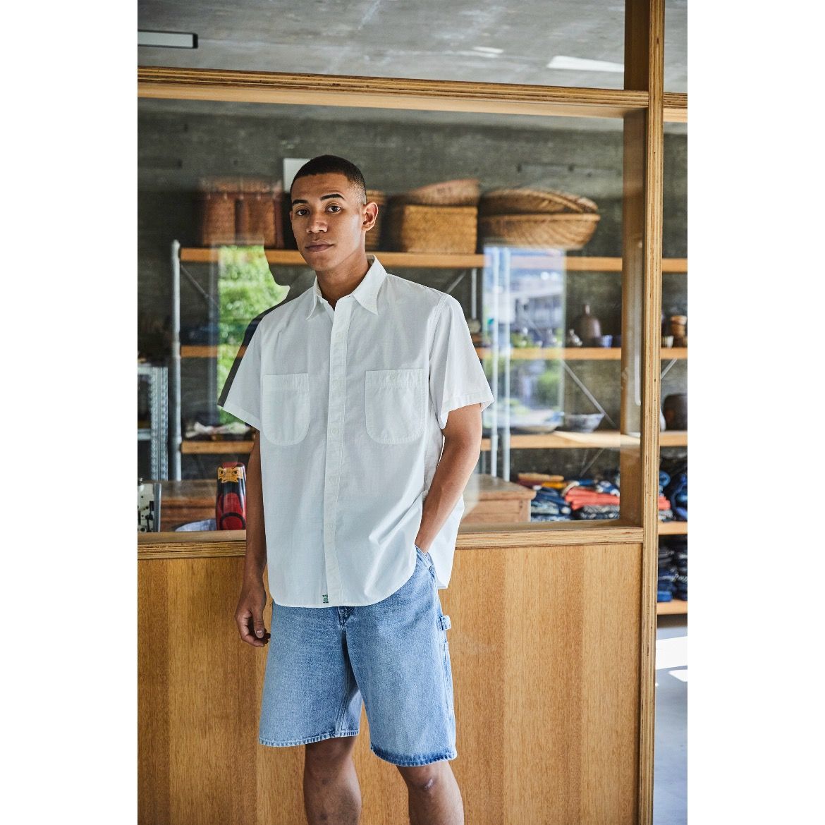 【残り一点】Short Sleeve White Chambray Work Shirt
