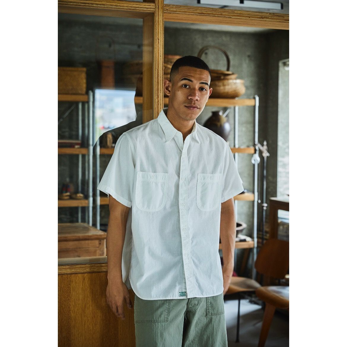 【残り一点】Short Sleeve White Chambray Work Shirt