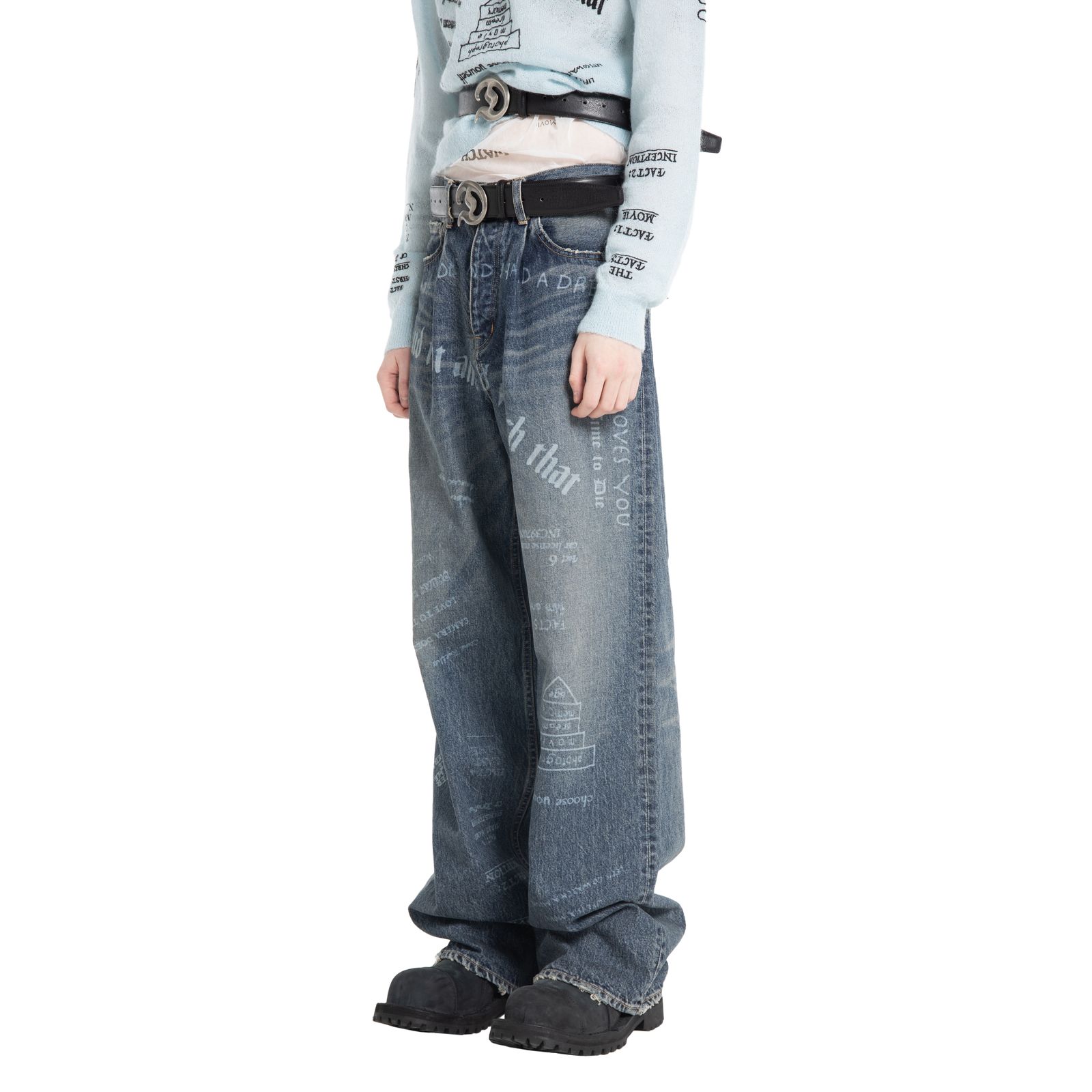 【残り一点】"TATTOO" Laser Printed Wide Denim Pants