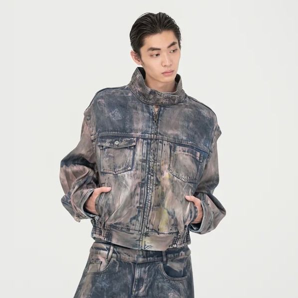 【残り一点】Brown Artistically Tie-Dyed Coated Denim SC Jacket