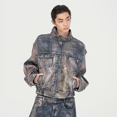 【残り一点】Brown Artistically Tie-Dyed Coated Denim SC Jacket