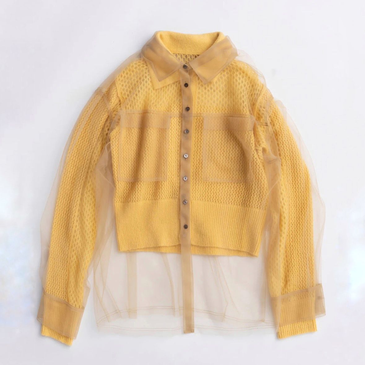 【残り一点】Tulle Shirt Layered Polo Knit Cardigan
