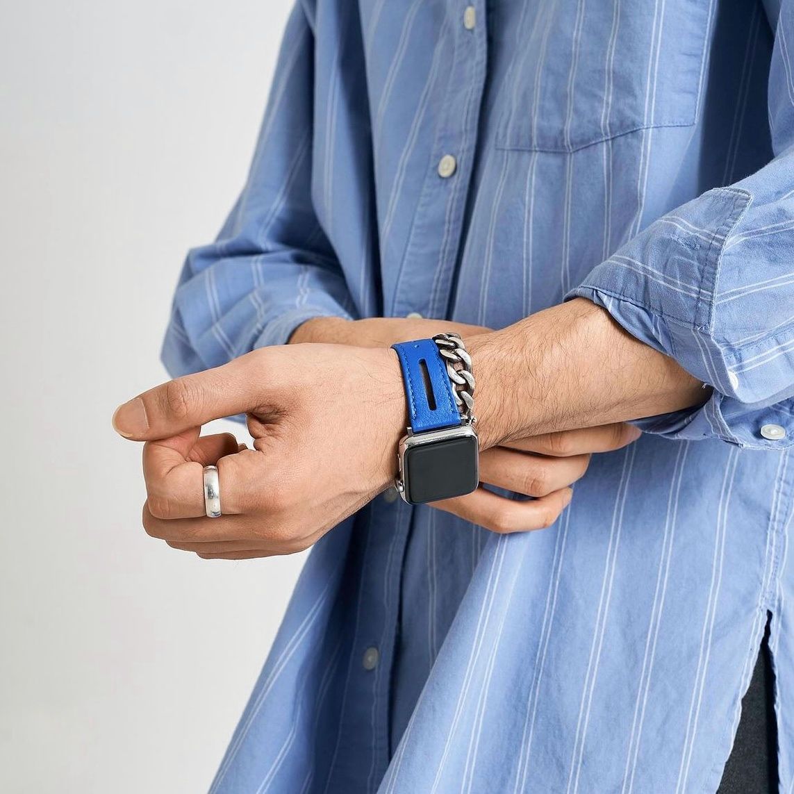 【残り一点】レザーハイブリッドバンド for Apple Watch(LAPIS BLUE)