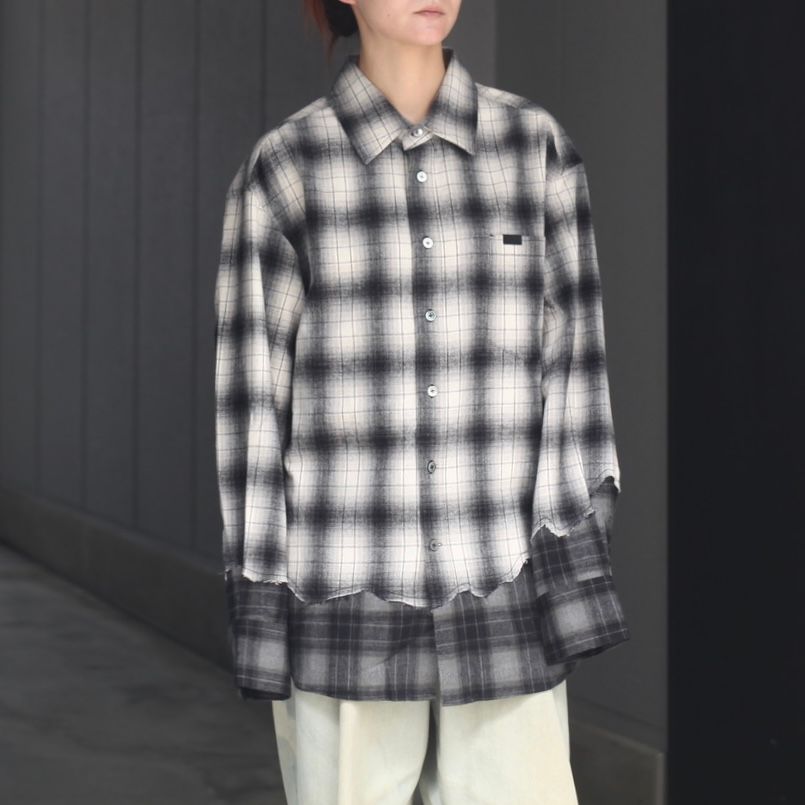 【残り一点】Black & White Check Patchwork Shirt