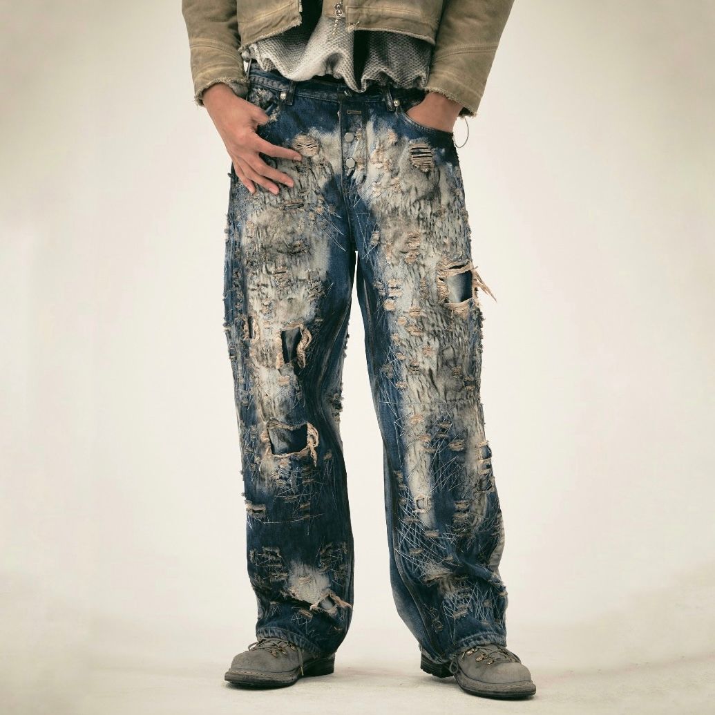 【残り一点】Hard-Washed Damaged Denim Pants