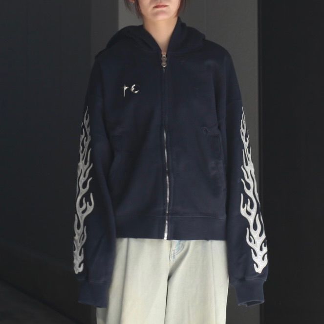 【残り一点】Leather Flame Hooded Zip Up