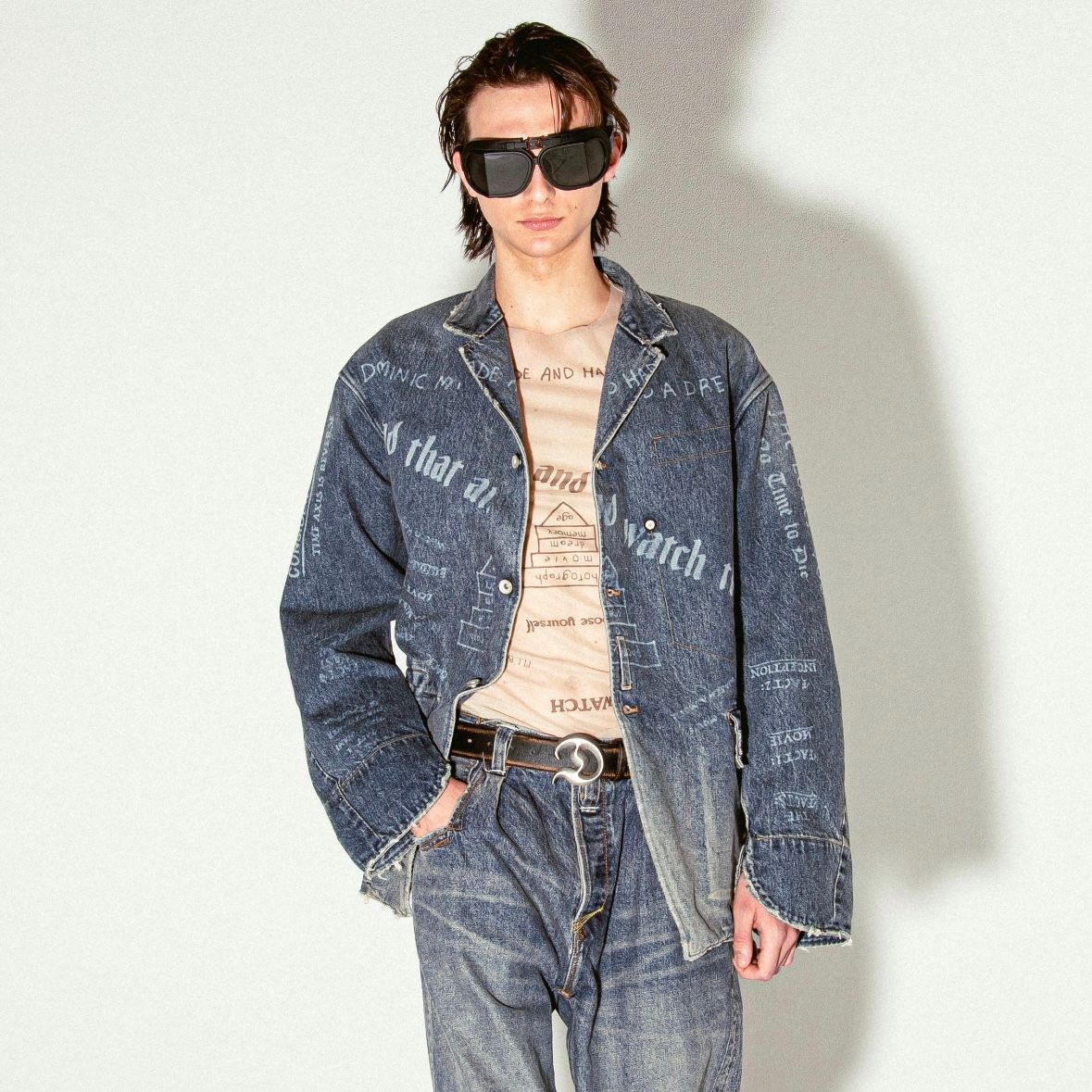 【残り一点】"TATTOO" Laser Printed Draiping Denim JKT
