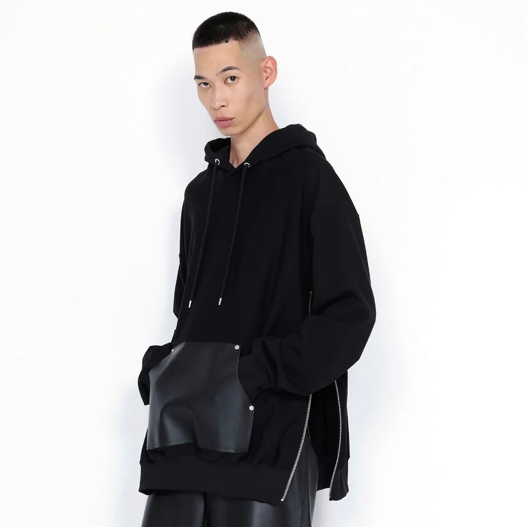 【残り一点】Leather Pocket Zip-up Sweat Hoodie