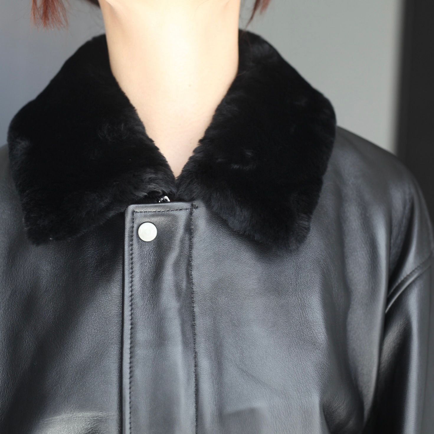 【残りわずか】Mouton Collar Sheep Leather Zip Jacket