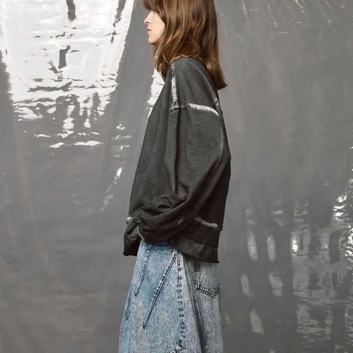 【残り一点】Heavy-Weight Sweat Embroidery Damage Over-Dye Crew Neck Pullover