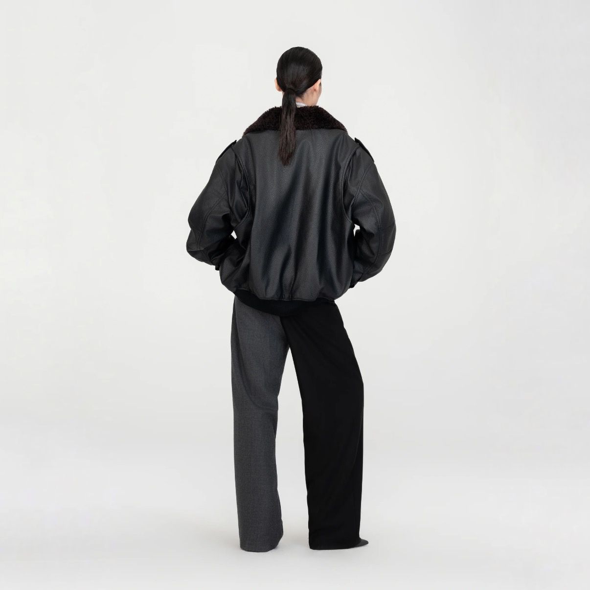 【残り一点】Oversized PU Jacket with Faux Fur Collar