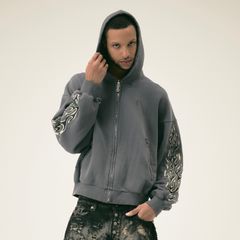 【残り一点】Leather Flame Hooded Zip Up