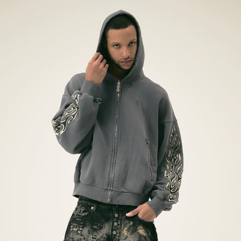 【残り一点】Leather Flame Hooded Zip Up