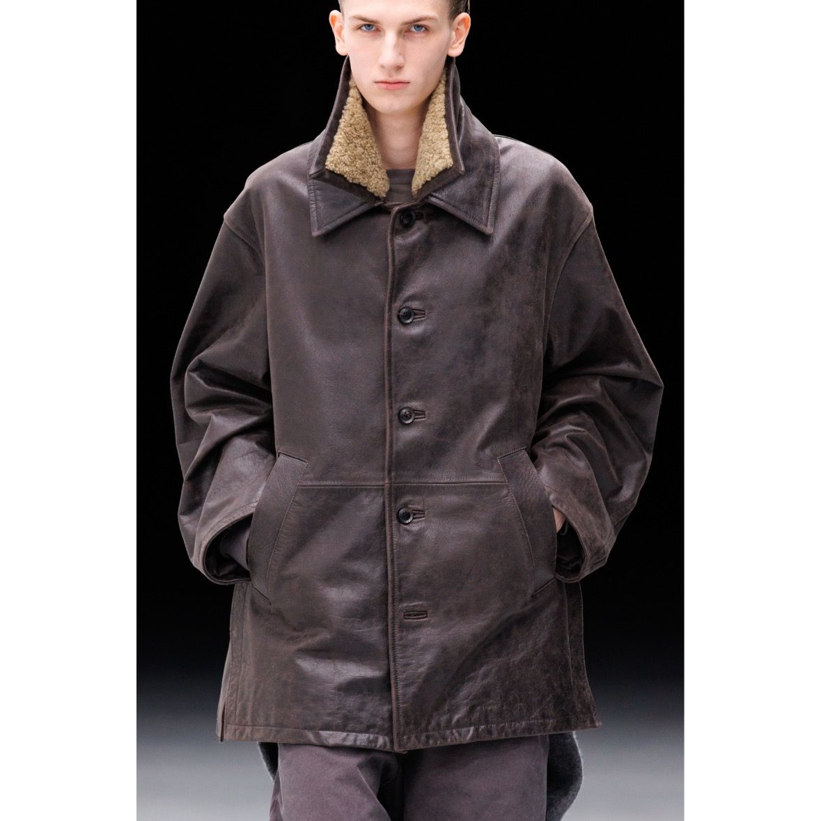【残りわずか】Shearling Collar Leather Car Coat