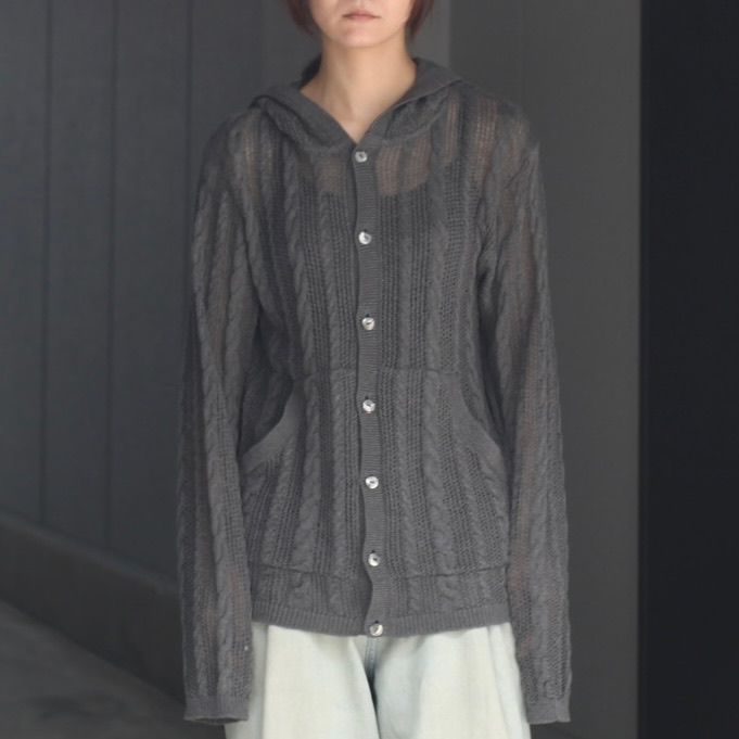 【残り一点】Semi Sheer Cable Knitted Button Up Hoodie