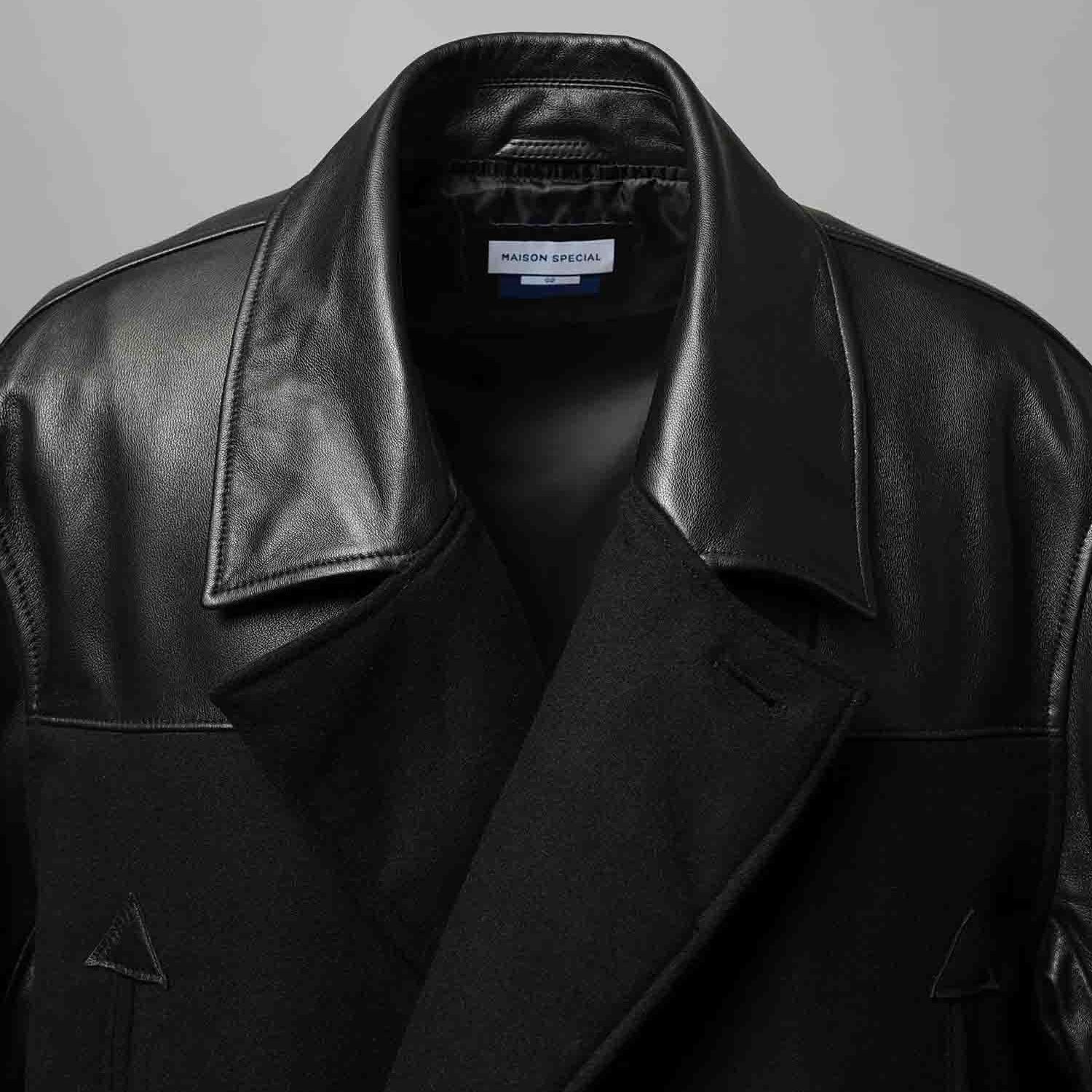 【残り一点】Sheep Leather Melton Combination Pea Coat