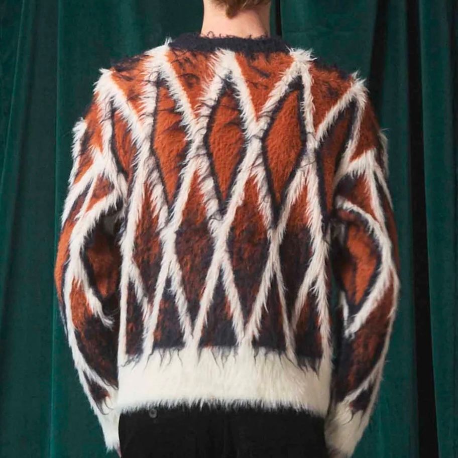 【残り一点】7G Shaggy JQD Pattern Argyle Prime Over Crew Neck Knit Pull Over
