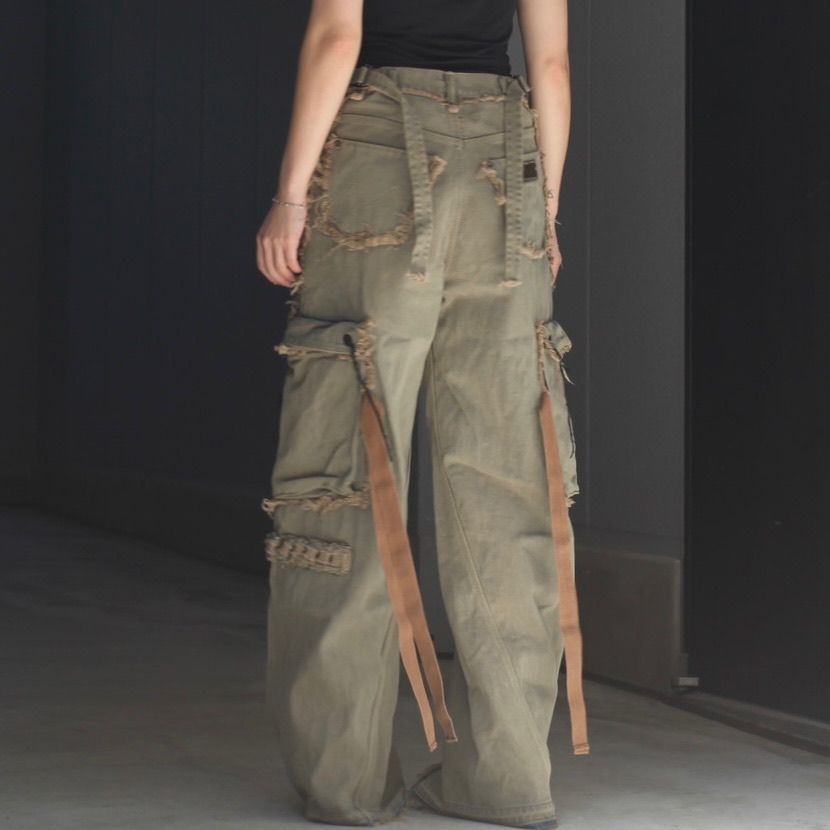 【残り一点】Cut Off Slash Seam Twist Cargo Jeans