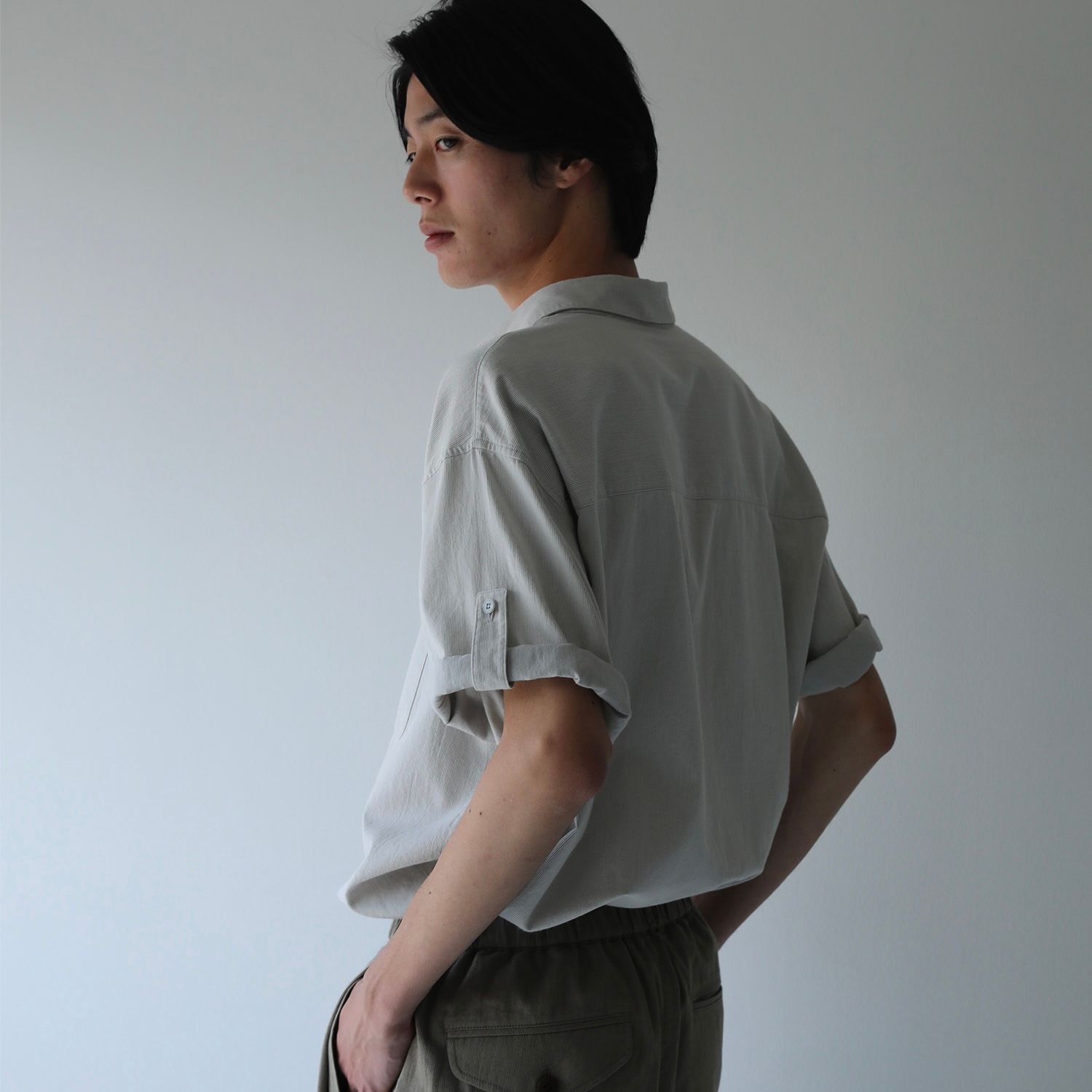 【残り一点】Pique Chambray Roll-Up Shirt