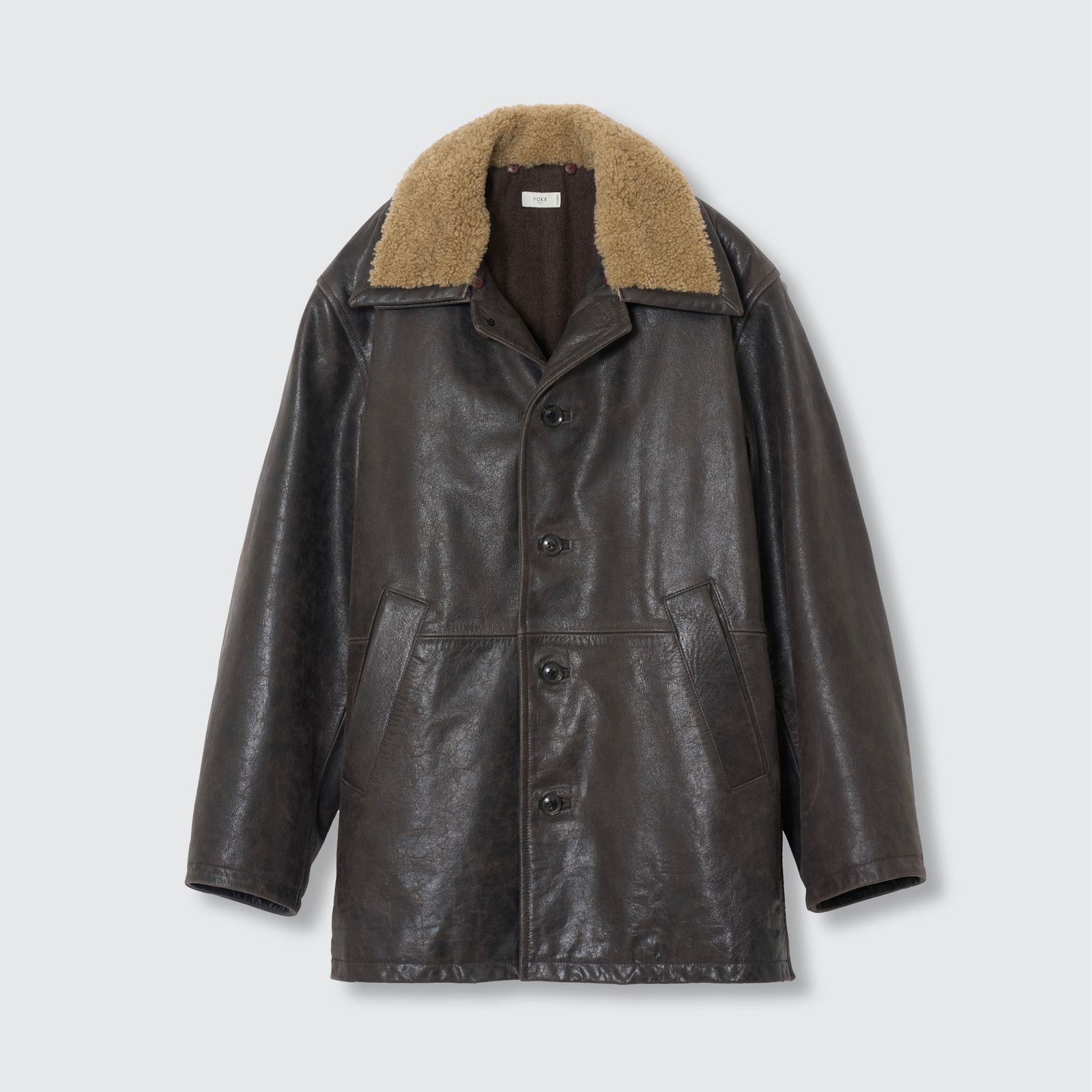 【残りわずか】Shearling Collar Leather Car Coat