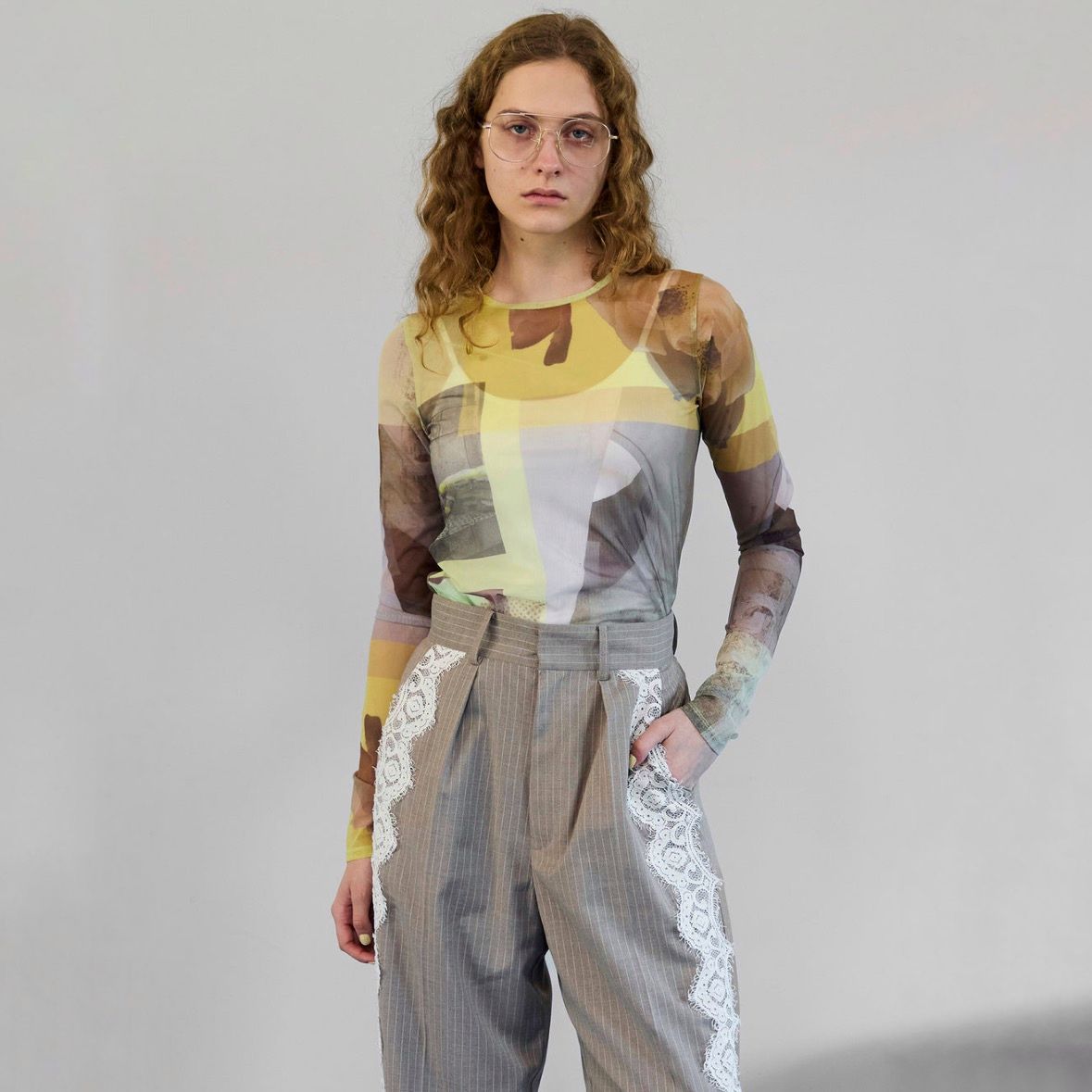 【残り一点】フォトコラージュメッシュトップス