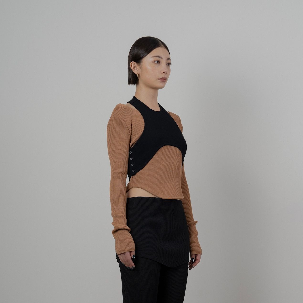 【残り一点】Matt Rib Layered Knit Tops