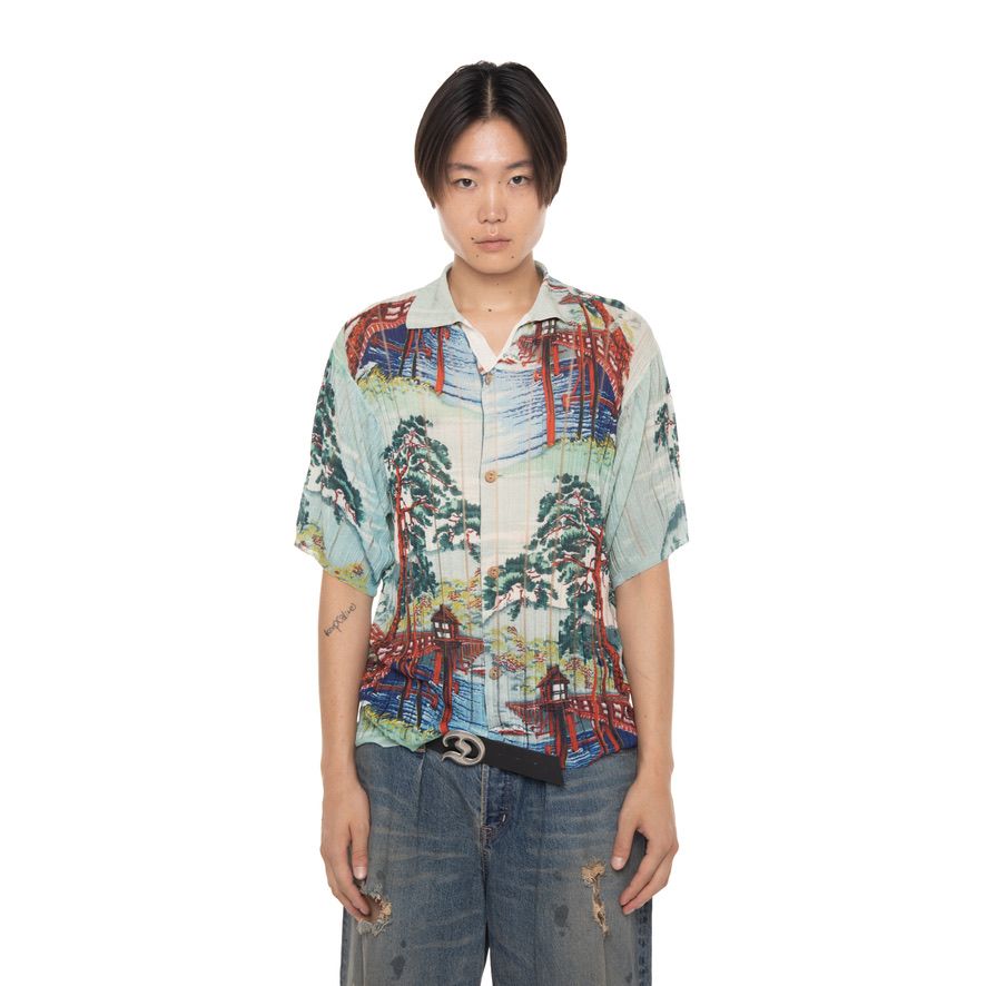 【残り一点】"Japanese Pattern Aloha" Transfer Print Polo Knit
