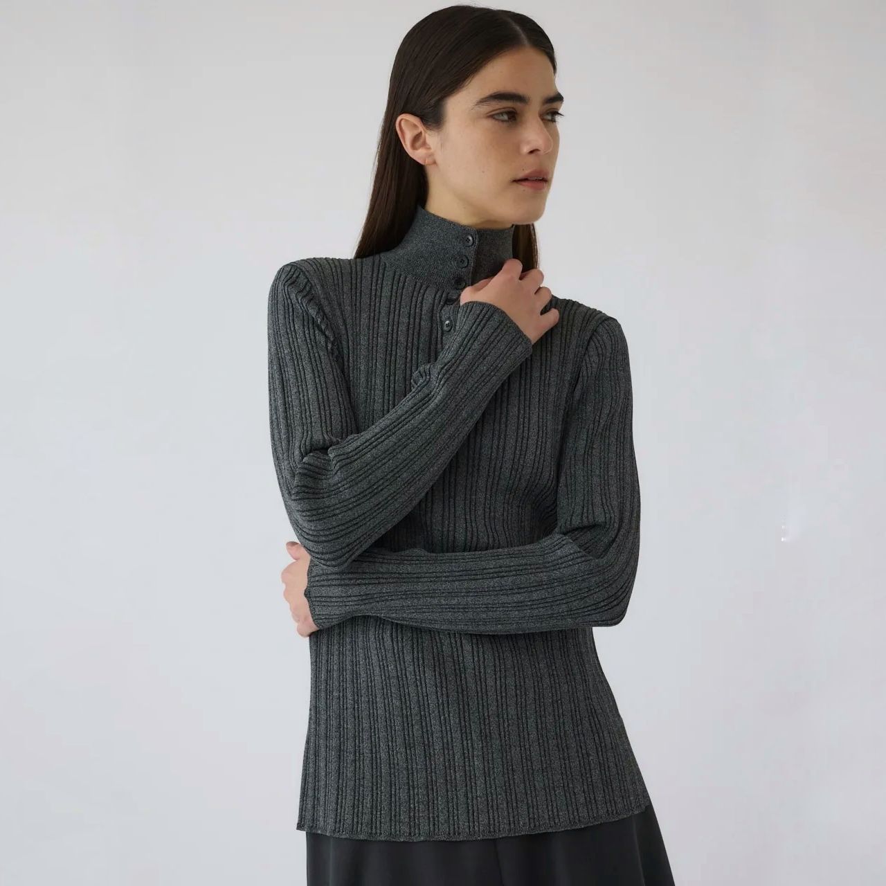 【残り一点】Open Collar Rib Knit Tops