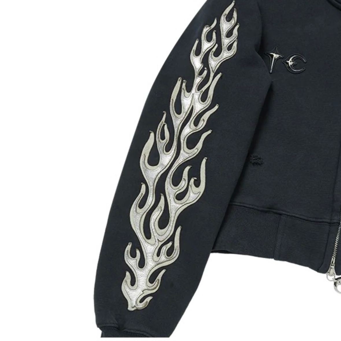 【残り一点】Leather Flame Cropped Hooded Zip Up